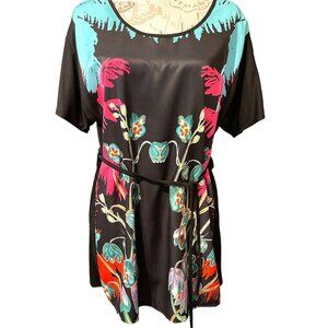 George NWT Black- Pink floral Print tunic Top UK 12